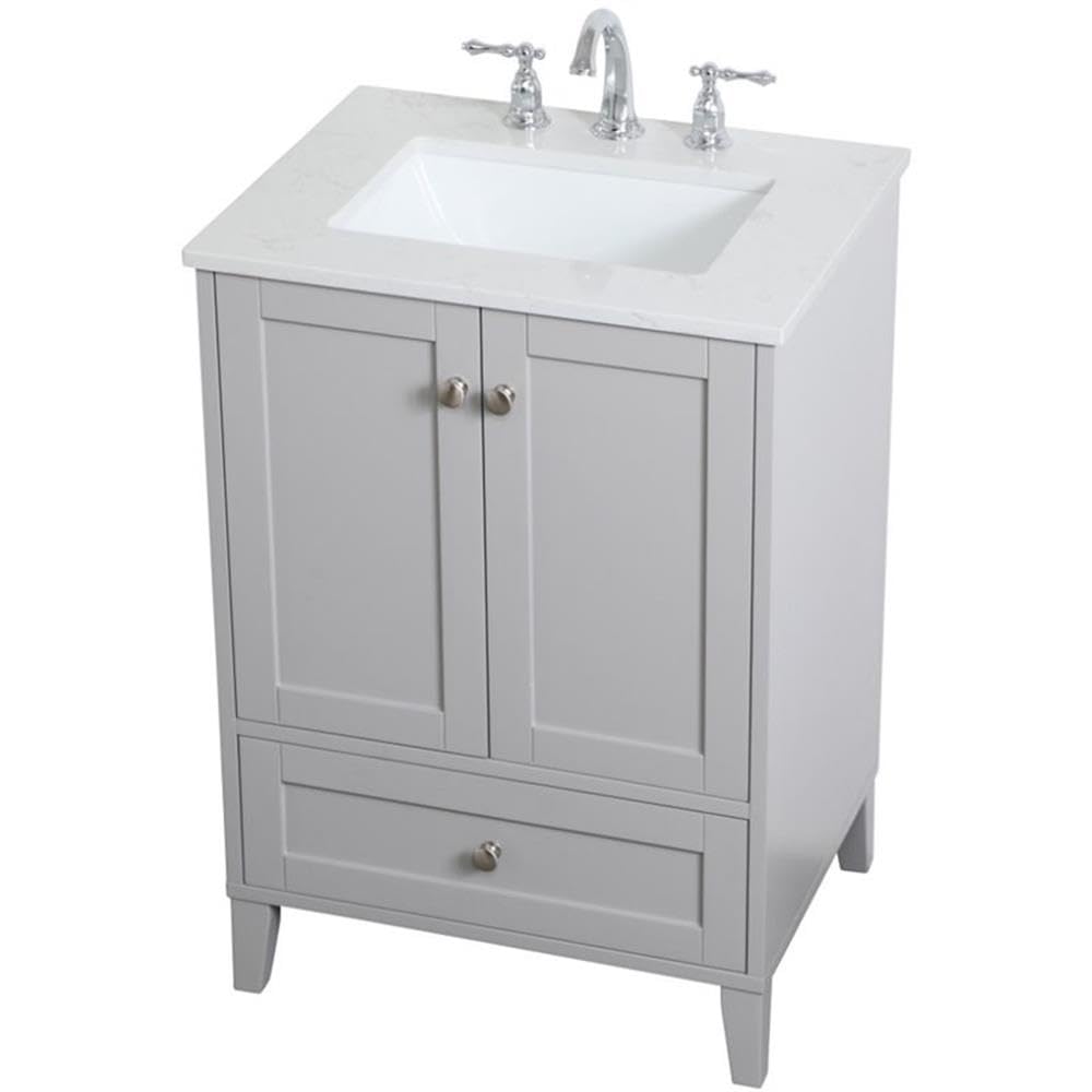 Elegant Decor Sommerville 24' Single Quartz Top Bathroom Vanity In Gray