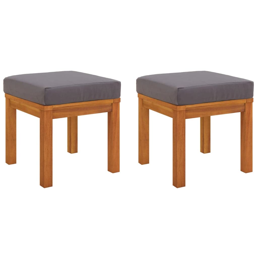 vidaXL Patio Stools with Cushions 2 pcs 15.7x15.7”x16.5” Solid Wood Acacia