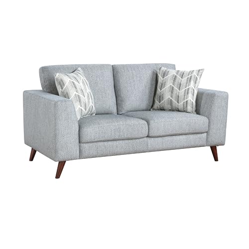 Ricca Loveseat with 2 Pillows, Blue Gray Chenille, Brown Legs, 64 Inch