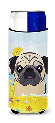 Carolines Treasures Bb2130Muk Fawn Pug Summer Beach Ultra Beverage Insulator For Slim Cans, Slim Can, Multicolor