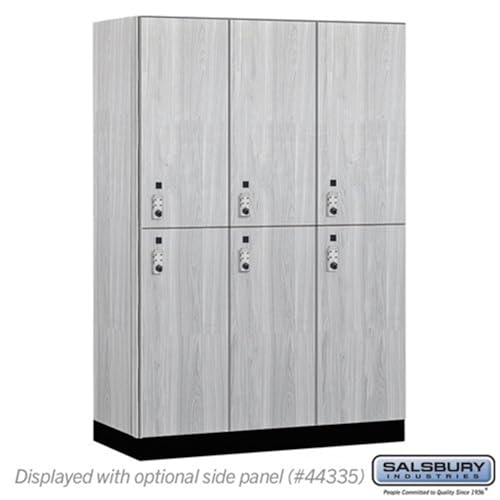 Salsbury 18 Wide Premier Wood Locker-Double Tier-3 Wide-6 Feet High-21” Deep-Silver Teak-Silver Resettable Combination Locks