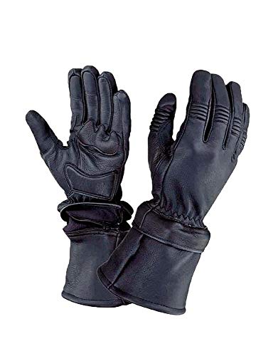 Mens Motorcycle Gauntlet Gloves with Zipp off Cuffs,Black,Size - Small