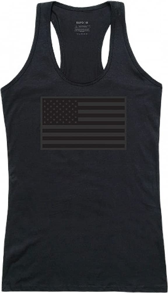 Womens Graphic Tank, Tonal Flag, Black, L