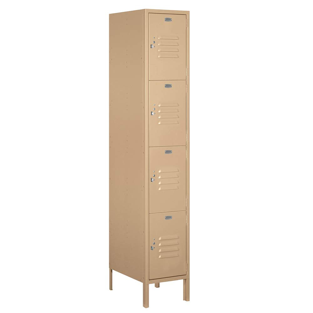 15 Wide Four Tier Standard Metal Locker - 1 Wide - 6 Feet High - 18 Inches Deep - Tan - Unassembled