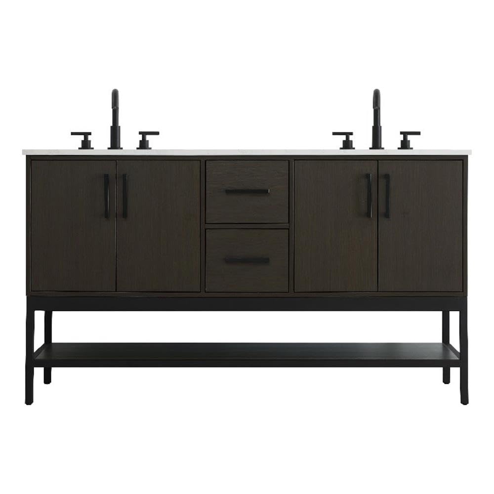 60 inch Double Bathroom Vanity in Mocha Brown