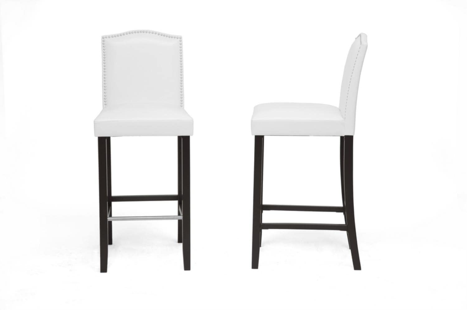 Baxton Studio Libra White Modern Bar Stool with Nail Head Trim