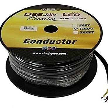 100 feet of four conductor 14 Gauge cable in black flexible casing.