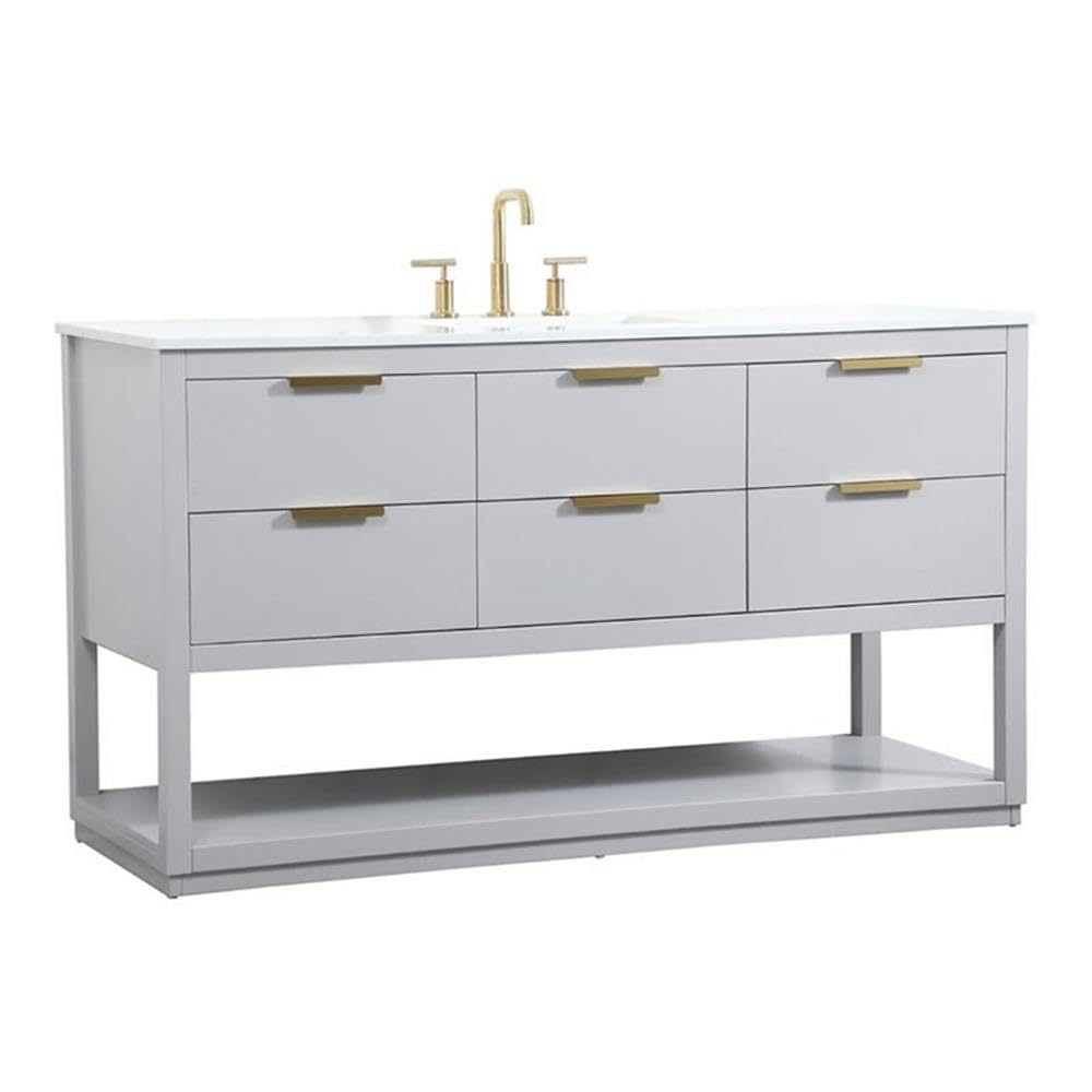 Elegant Decor Larkin 60 Solid Wood Mdf Single Bathroom Vanity In Gray Finish