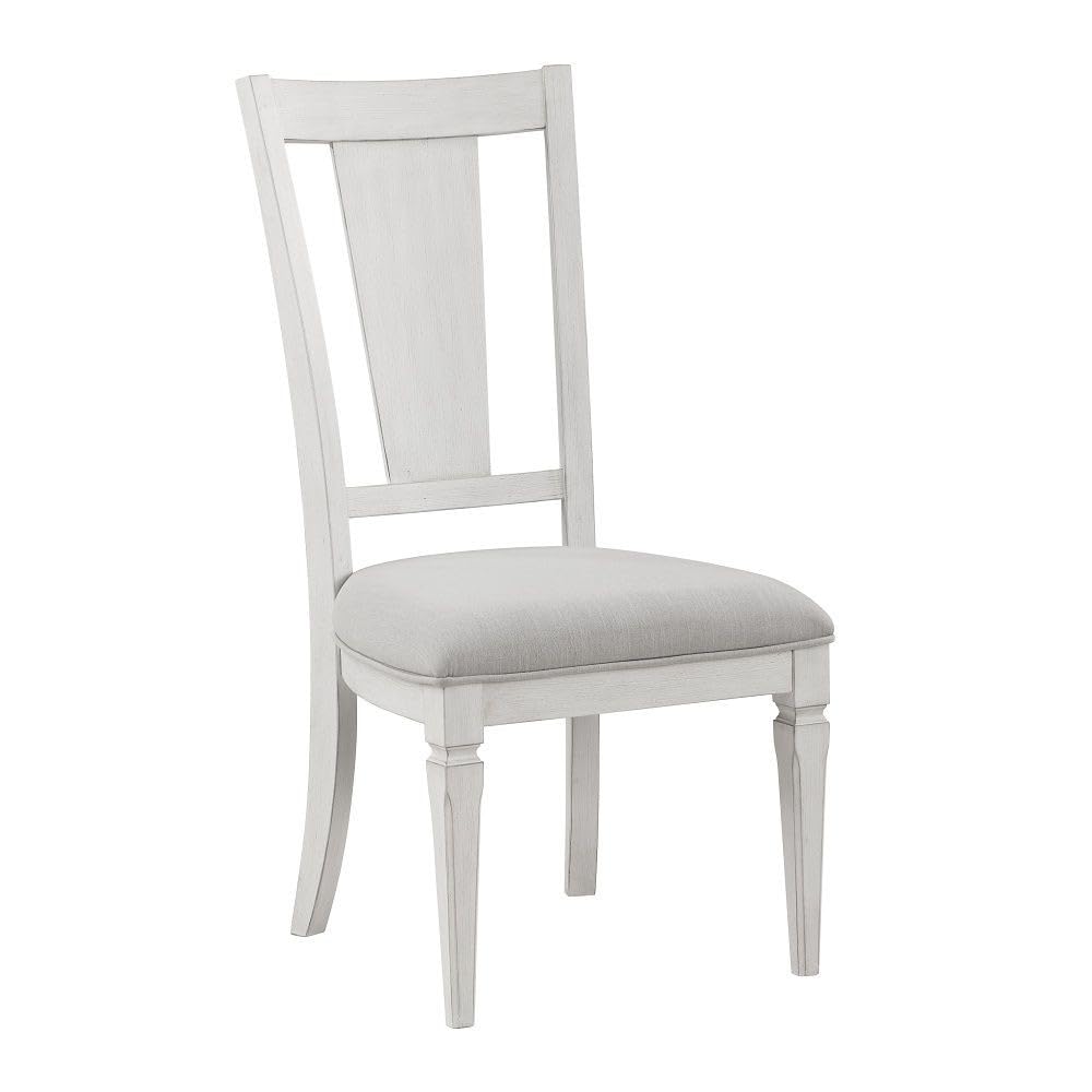 Kate 24 Inch Side Dining Chair Set of 2, Light Gray Linen, White Wood Frame