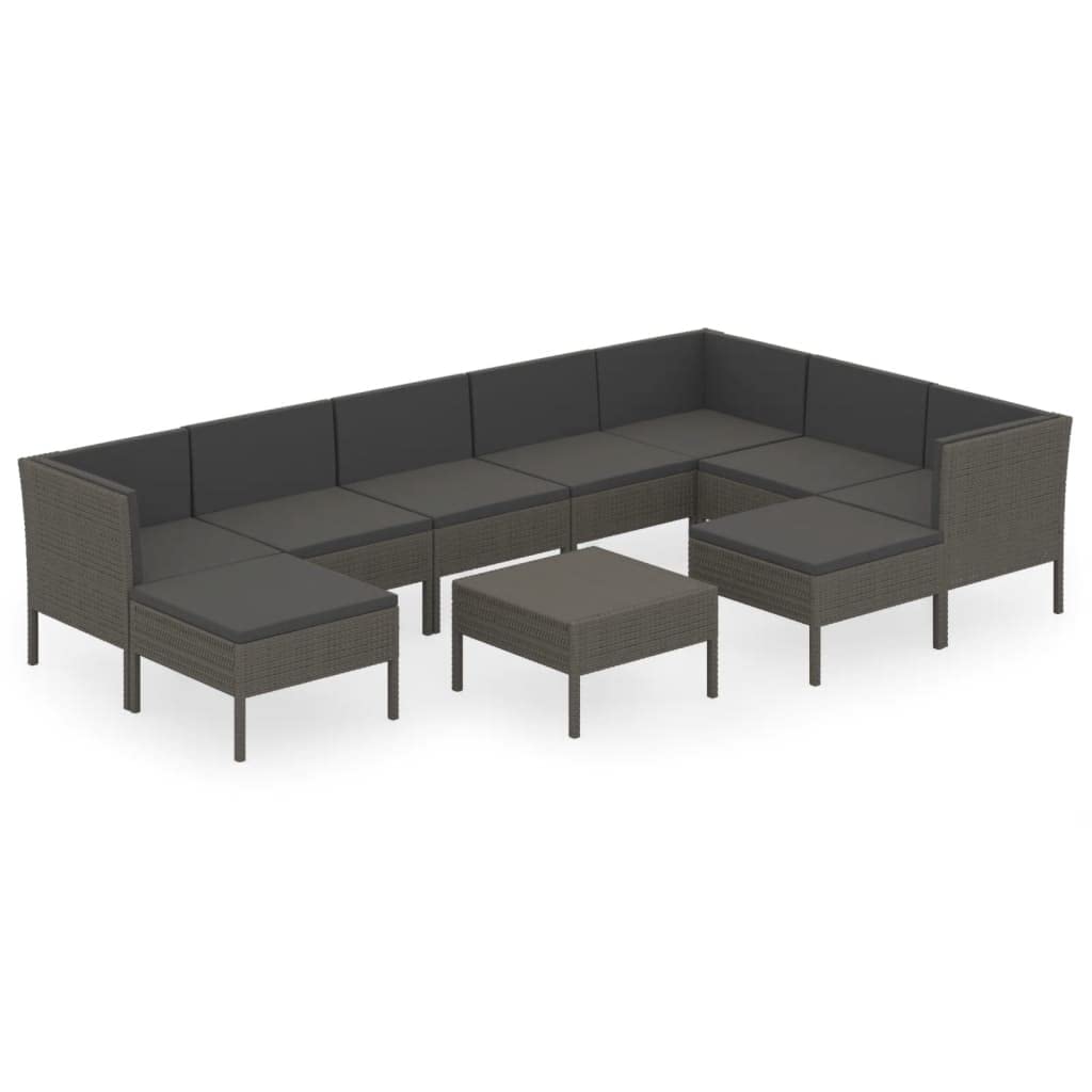 vidaXL 9 Piece Patio Lounge Set with Cushions Poly Rattan Gray