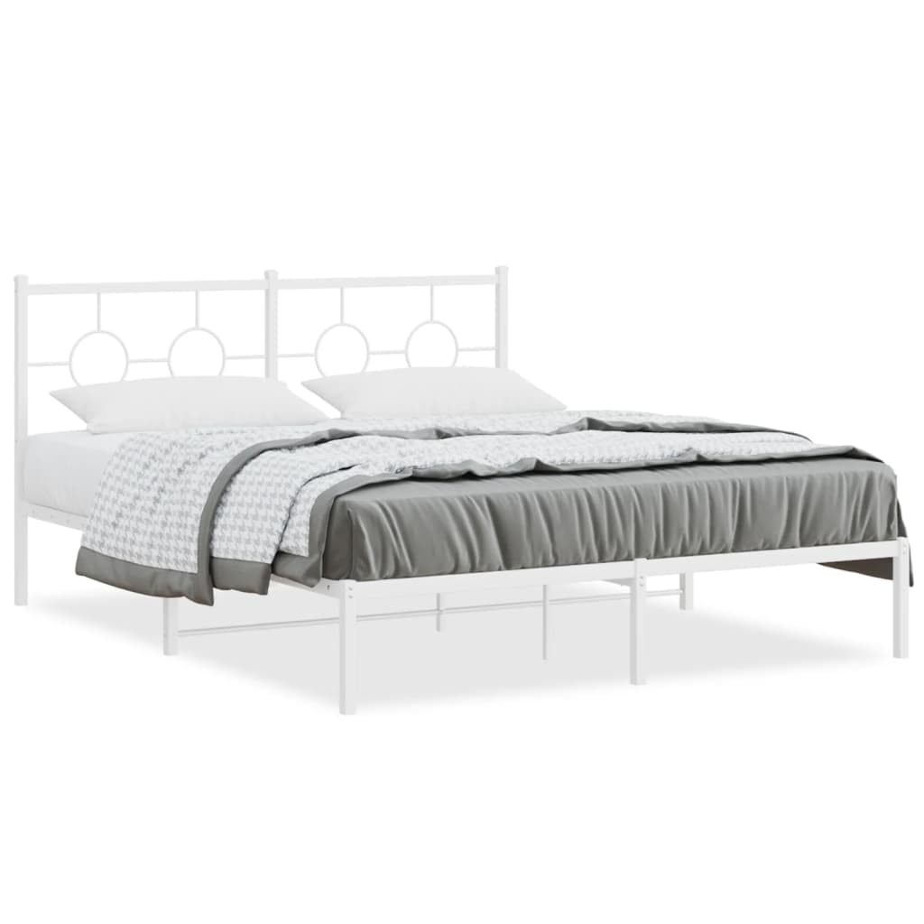 vidaXL Metal Bed Frame with Headboard White 59.1x78.7"