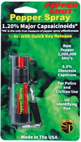 Pepper Shot 1.2% MC  1/2 oz  pepper spray belt clip and quick release keychain