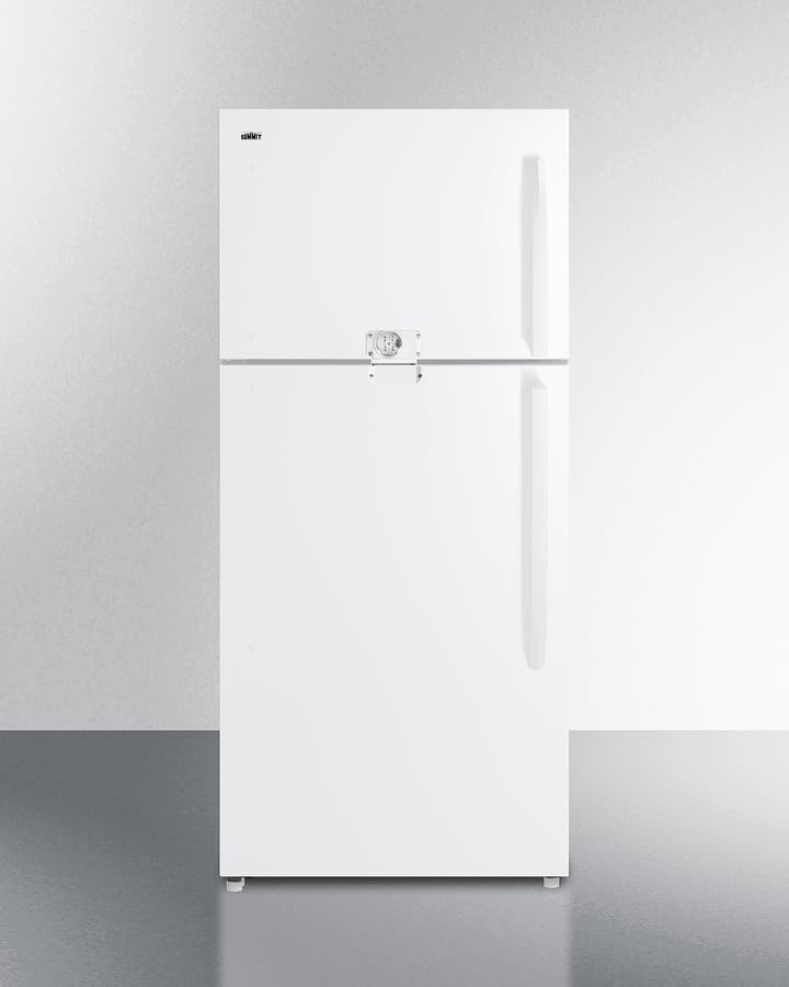 Full-size top mount refrigerator-freezer in white with front combination lock