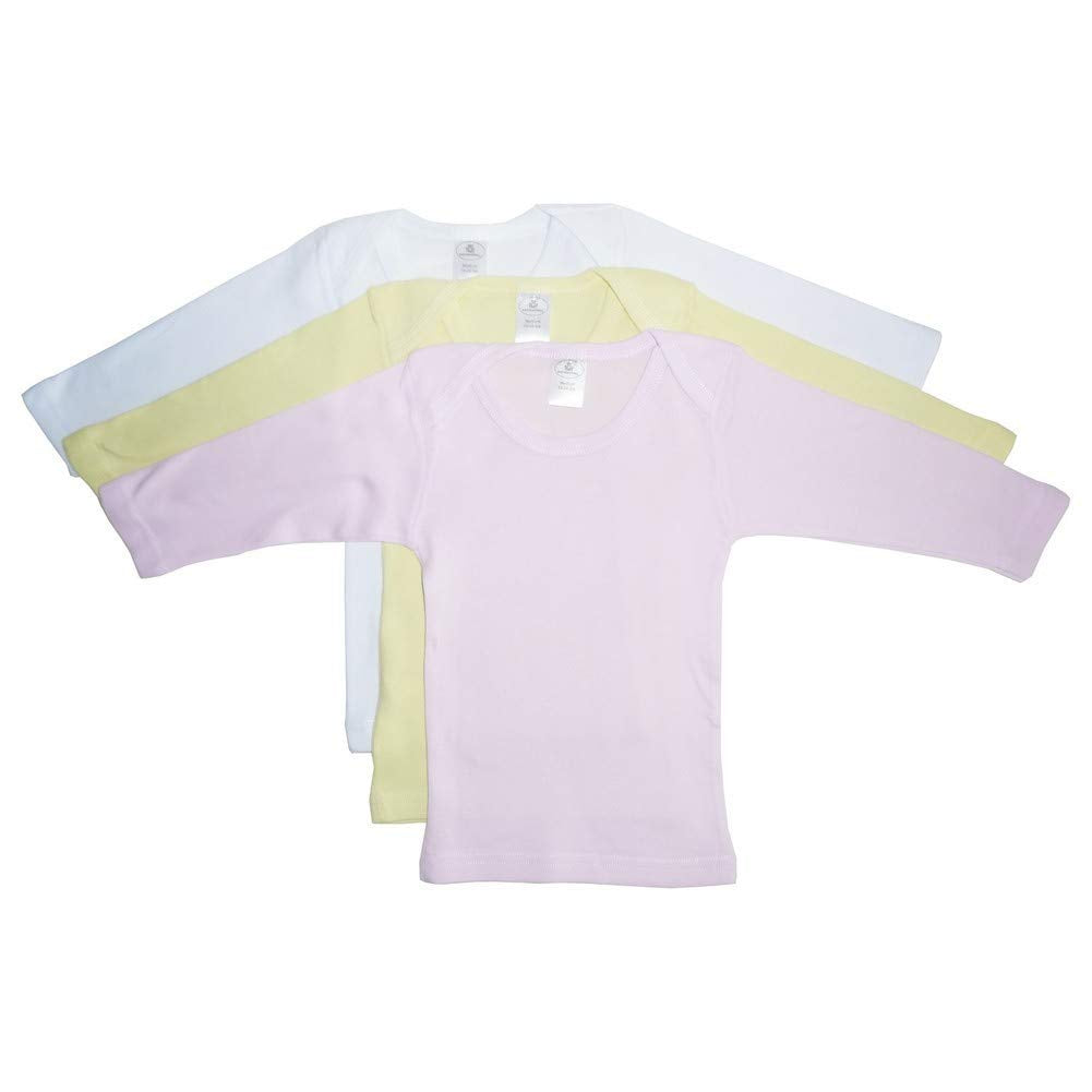 Bambini Girls Pastel Variety Long Sleeve Lap T-Shirts - Small - Pinkyellowwhite