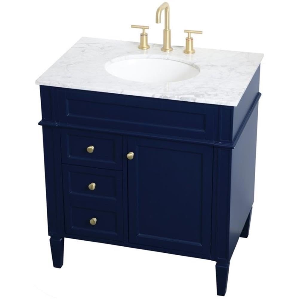 Elegant Decor Williams 32' Single Marble Top Bathroom Vanity In Blue