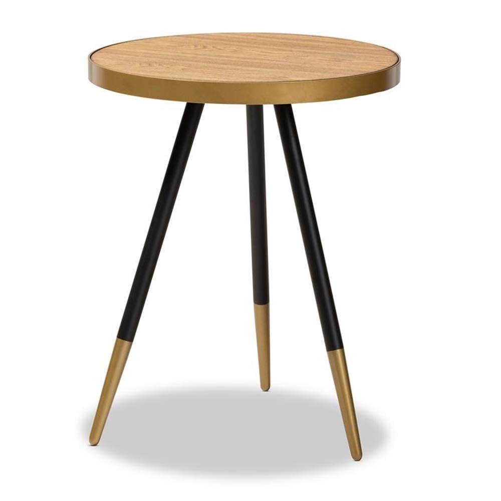 Baxton Studio Lauro Modern And Contemporary Round Walnut Wood And Metal End Table With Two-Tone Black And Gold Legs