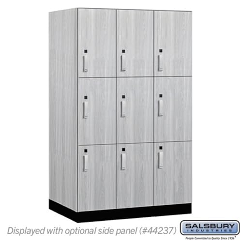 Salsbury 15 Wide Premier Wood Locker-Triple Tier-3 Wide-6 Feet High-24” Deep-Silver Teak-Silver Electronic Locks