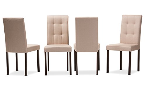 Baxton Studio 4 Piece Andrew Beige Fabric Upholstered Grid-Tufting Dining Chair Set, Off-White