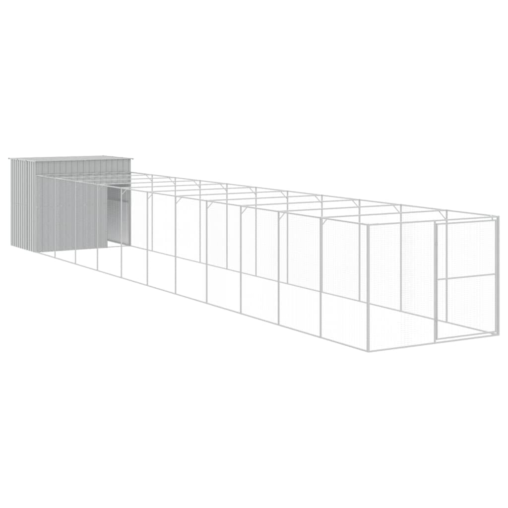 vidaXL Dog House with Run Light Gray 84.3x501.2"x71.3" Galvanized Steel"