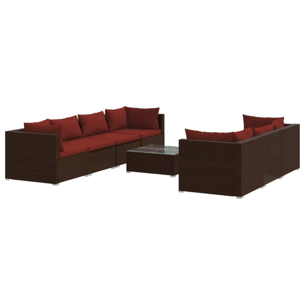 vidaXL 9 Piece Patio Lounge Set with Cushions Poly Rattan Brown