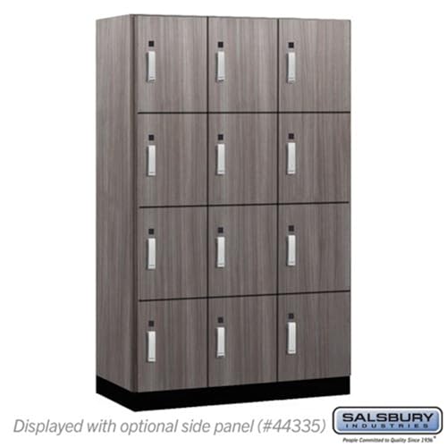 Salsbury 15 Wide Premier Wood Locker-Four Tier-3 Wide-6 Feet High-21” Deep-Skyline Walnut-Silver Electronic Locks
