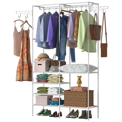 Metal Garment Rack Shoe Clothing Organizer Shelves Freestanding Multifunctional Clothes Wardrobe