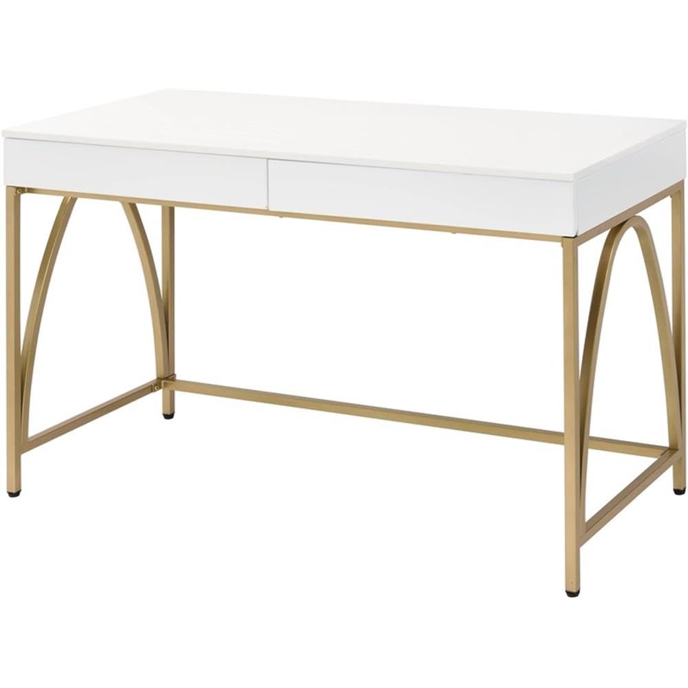 Desk, White High Gloss & Gold