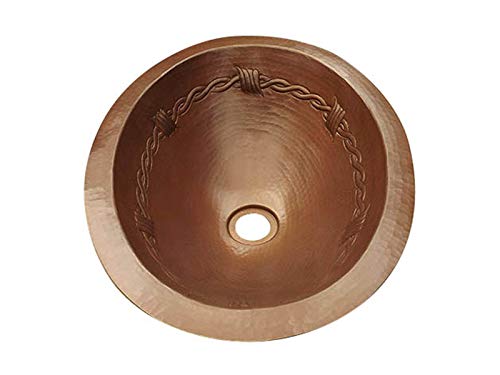 INNOVA COPPER OVAL BATH SINK BARBWIRE DESIGN FLAT LIP 19X14X6 G18 DARK