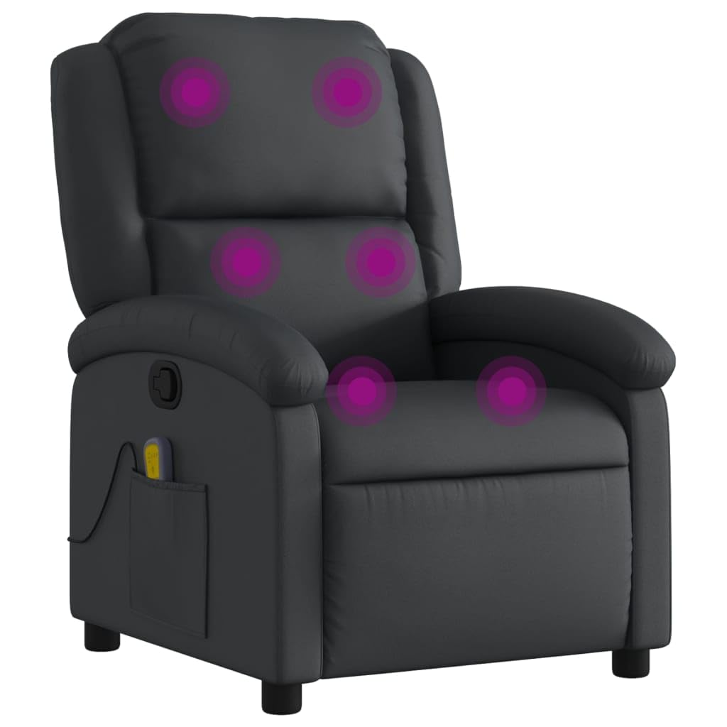 vidaXL Recliner Chair Black Real Leather