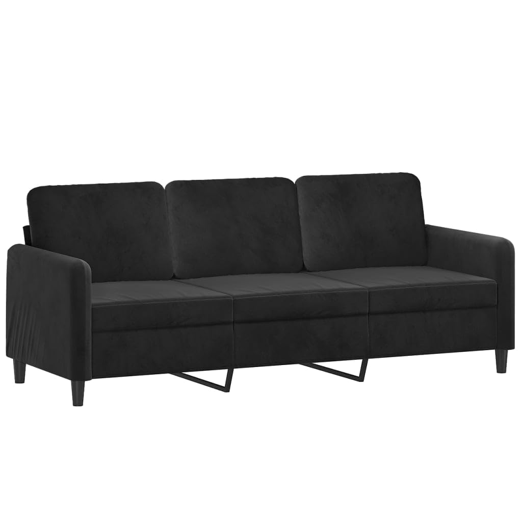 Vidaxl 3-Seater Sofa - Spacious Velvet Sofa In Black - Thickly Padded For Optimal Comfort - Sturdy Metal Frame - Ideal For Home, Office, Living Room, Lounge Area - Seat Width: 70.9'