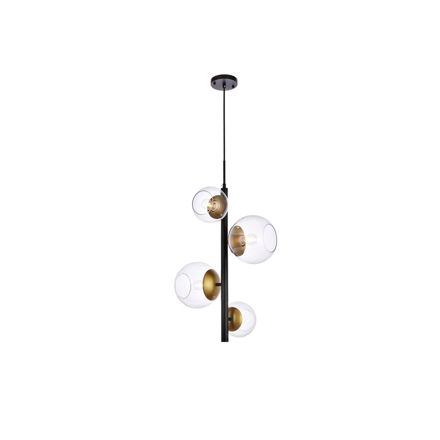 Wells 18 inch pendant in black and brass with clear shade