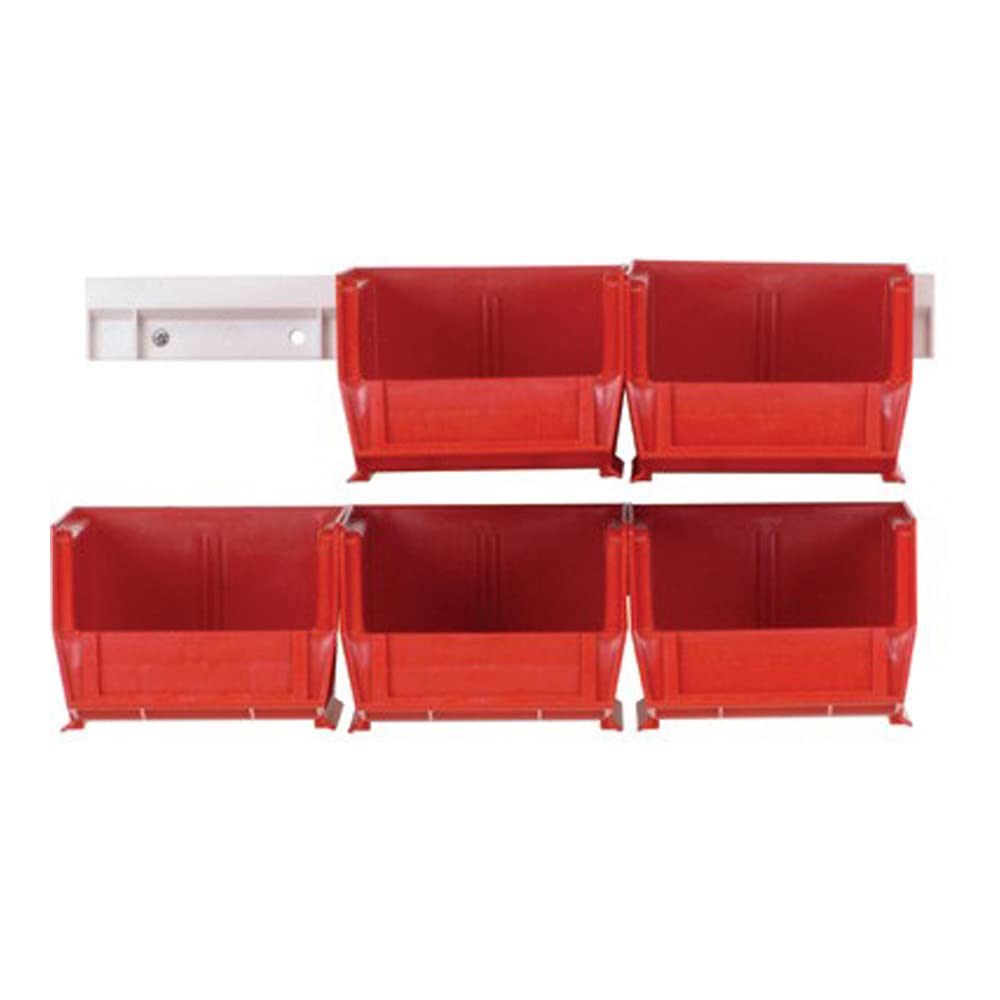 Hang-n-Stack Bin,  package, includes: (6) 5-3/8L x 4-1/8?? x 3?? (QUS210) red bin and (2) bin rails