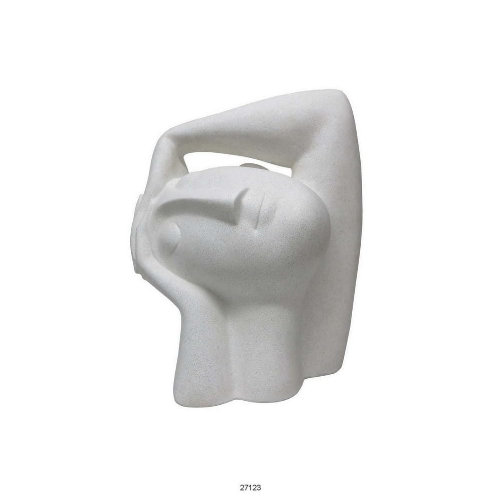 16 Inch Head Figurine Statuette, Contemporary Style White Resin Finish