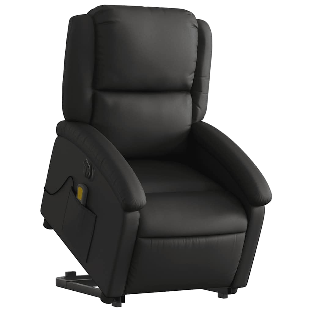 vidaXL Electric Stand up Massage Recliner Chair Black Real Leather