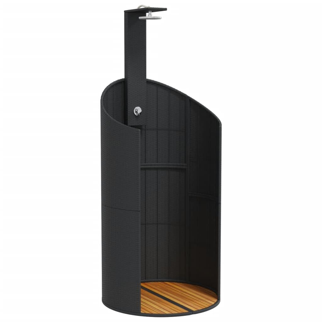 vidaXL Outdoor Shower Black 39.4x39.4"x95.1" Poly Rattan and Acacia Wood"