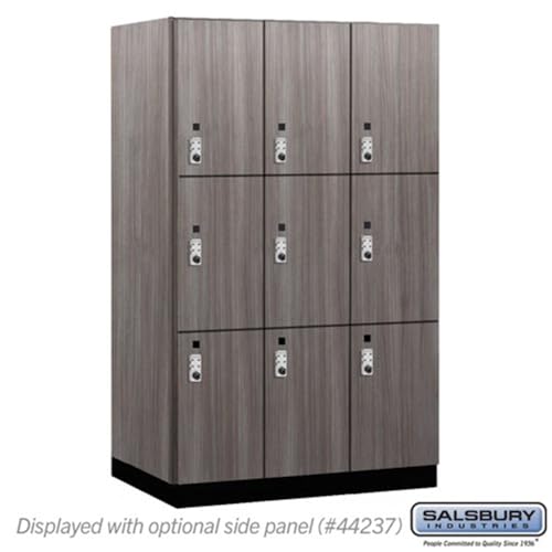 Salsbury 15 Wide Premier Wood Locker-Triple Tier-3 Wide-6 Feet High-24” Deep-Skyline Walnut-Silver Resettable Combination Locks