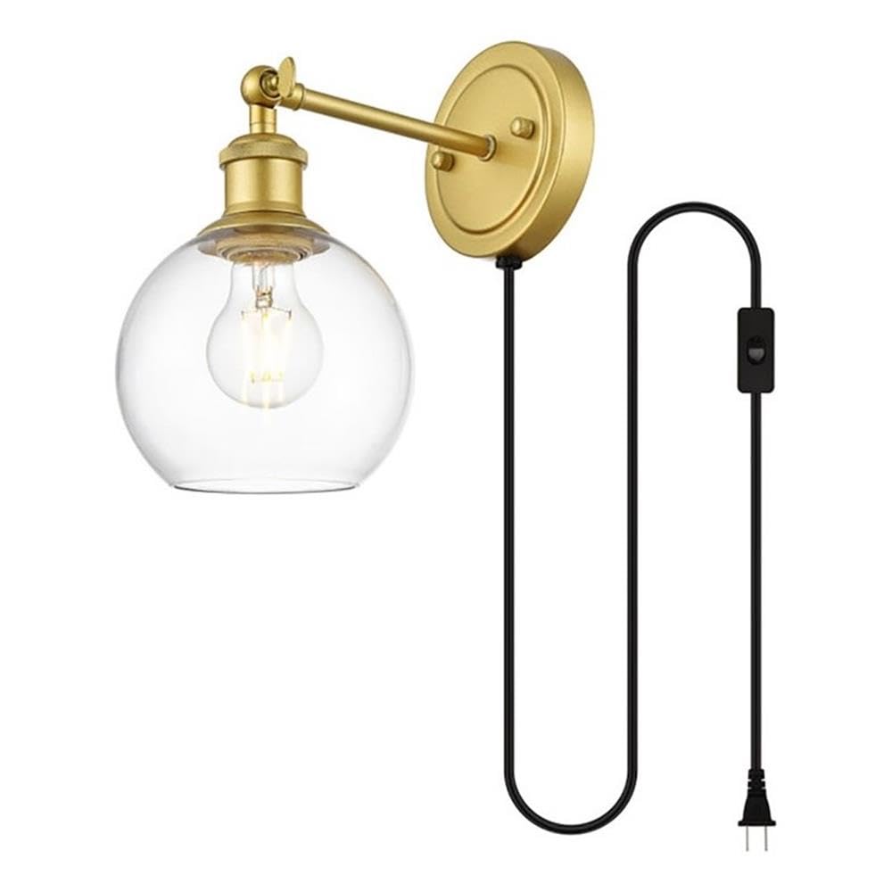 Wesson 1 light Brass and Clear plug in wall sconce