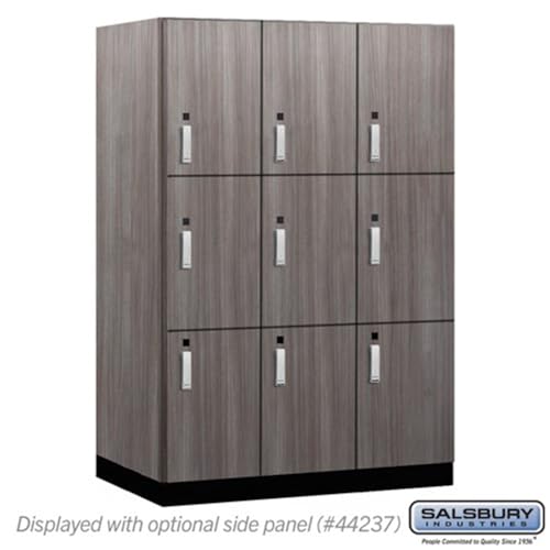 Salsbury 18 Wide Premier Wood Locker-Triple Tier-3 Wide-6 Feet High-24” Deep-Skyline Walnut-Silver Electronic Locks