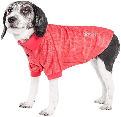 Pet Life  Active Fur-Flexed Relax-Stretch Wick-Proof Performance Dog Polo T-Shirt, Red - Medium