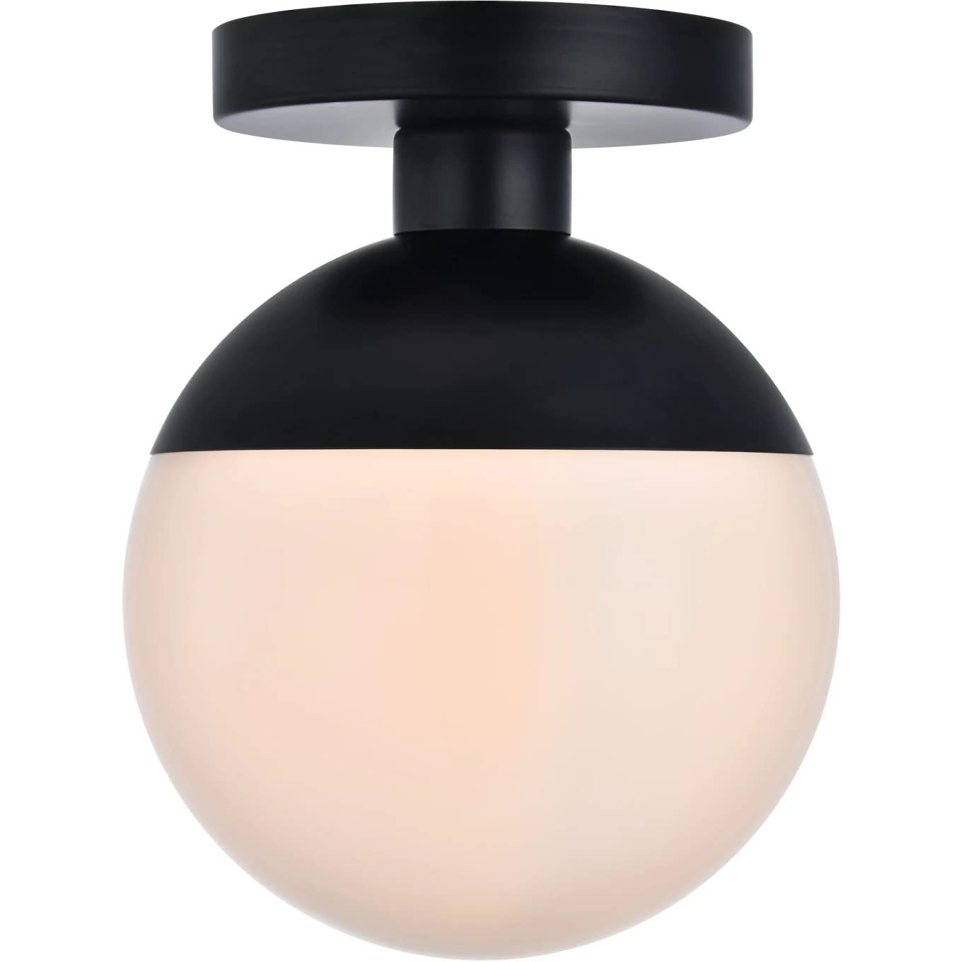 Living District Eclipse 1-Light Metal & Glass Flush Mount In Black/Frosted White