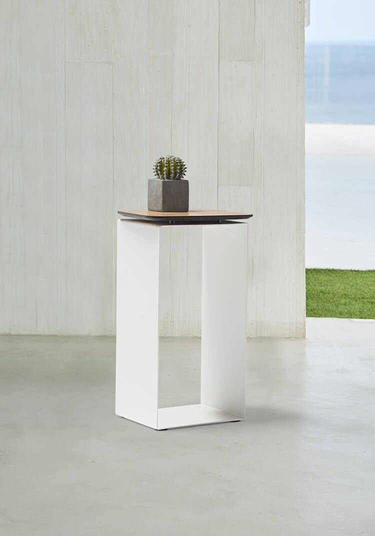 Petunia Side Table in White Powder-Coated Aluminum and Walnut Chinese HPL top