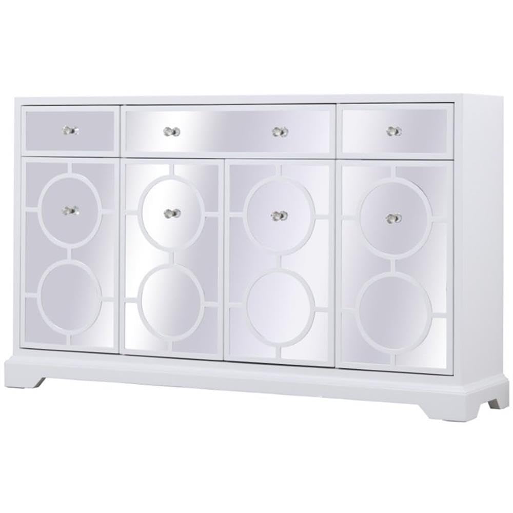Elegant Decor Modern 4 Door 60' Mirrored Panel Sideboard In White