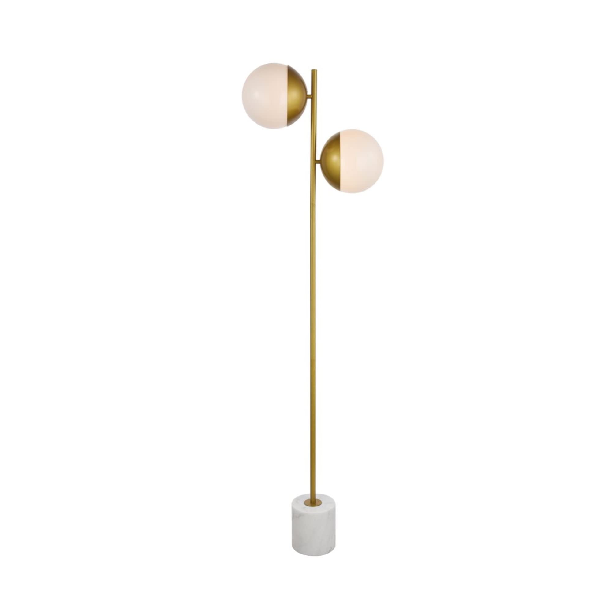 Living District Eclipse 2 Lights Brass Floor Lamp With Frosted White Glass