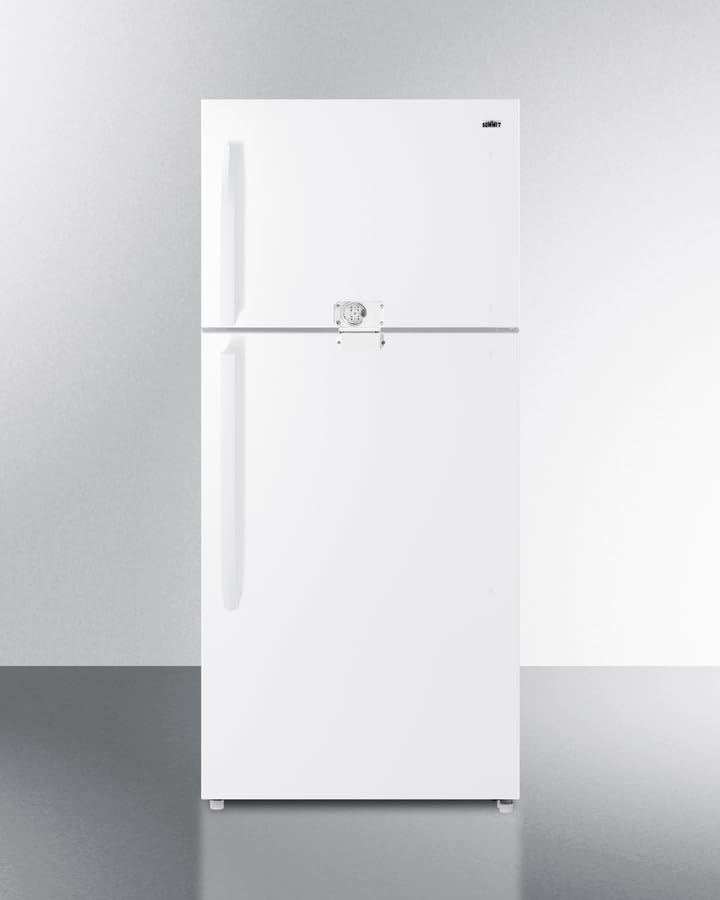 Full-size top mount refrigerator-freezer in white with front combination lock