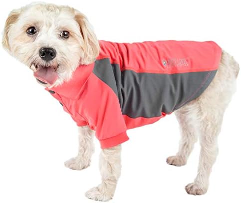 Pet Life  Active Barko Pawlo Relax-Stretch Wick-Proof Performance Dog Polo T-Shirt, Salmon Red And Dark Grey - Medium