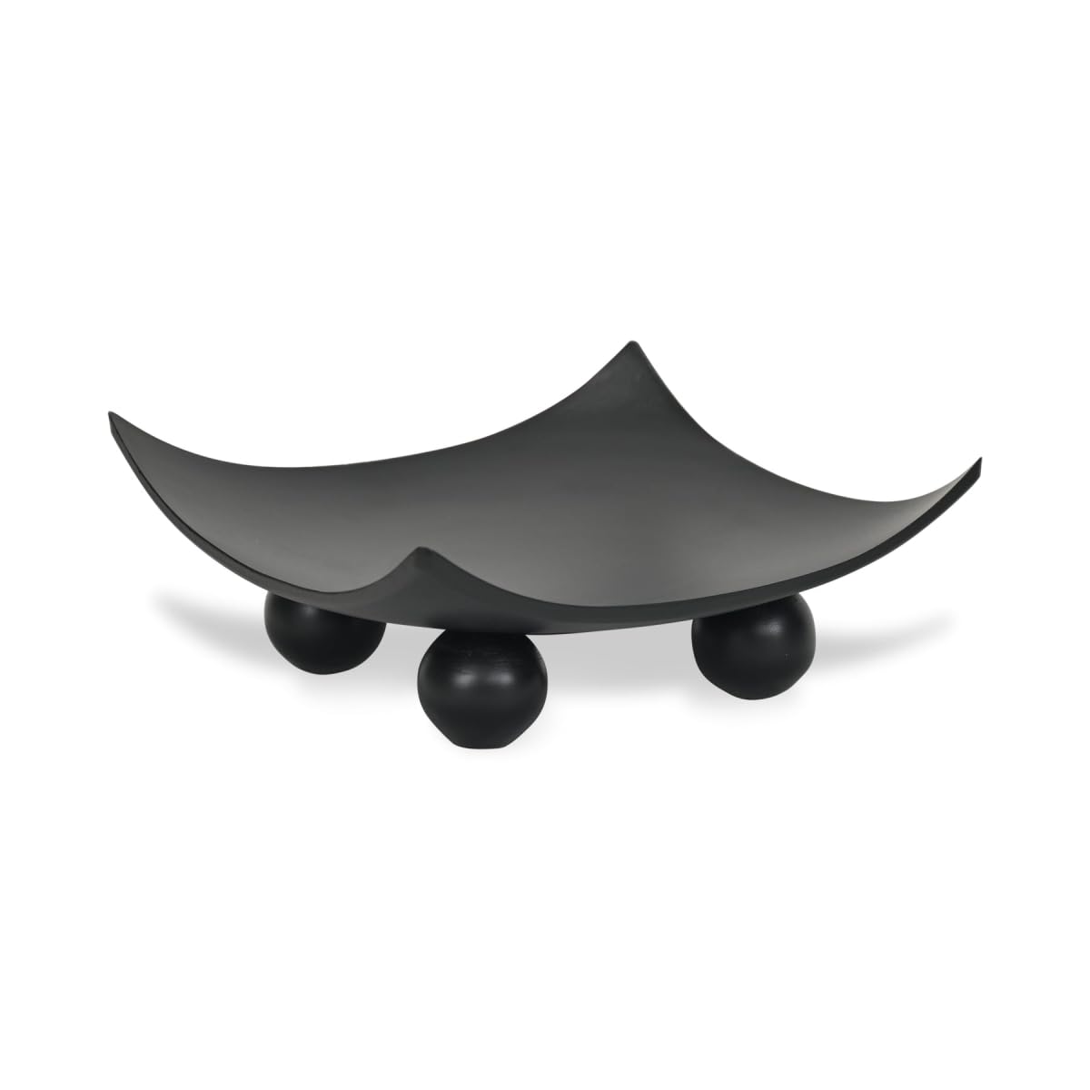 Clyne Curved Black Wood Trays on Wood Orbs - Large
