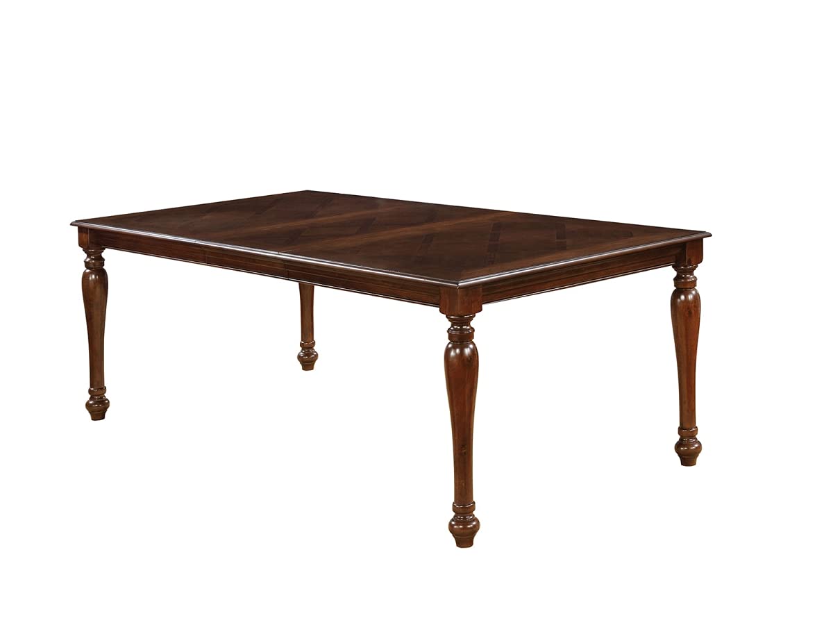 Rectangular Wooden Dining Table With Turned Legs, Brown