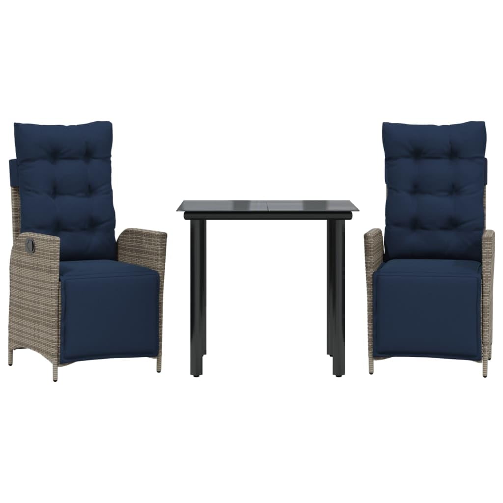 vidaXL 3 Piece Patio Dining Set with Cushions Gray Poly Rattan