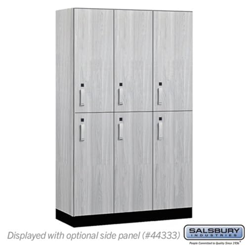Salsbury 15 Wide Premier Wood Locker-Double Tier-3 Wide-6 Feet High-18” Deep-Silver Teak-Silver Electronic Locks