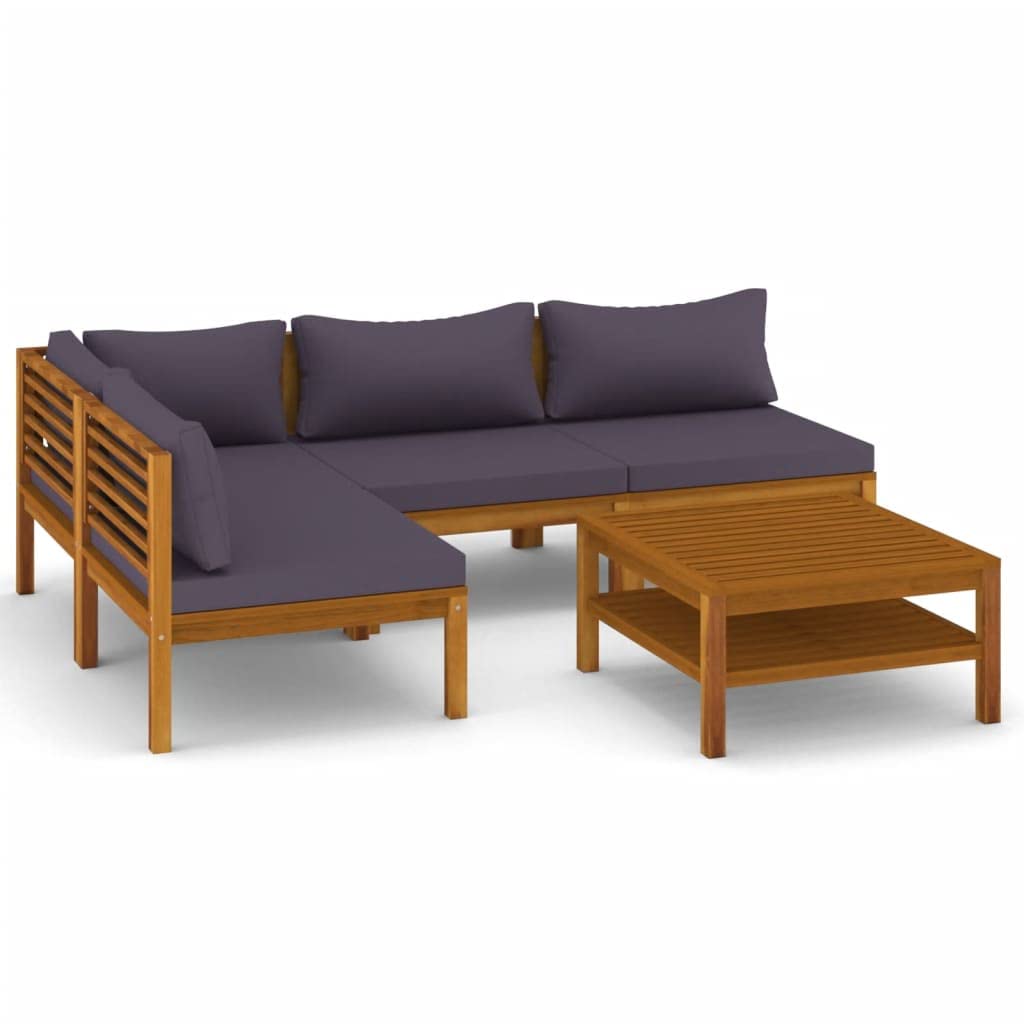 vidaXL 5 Piece Patio Lounge Set with Cushion Solid Acacia Wood